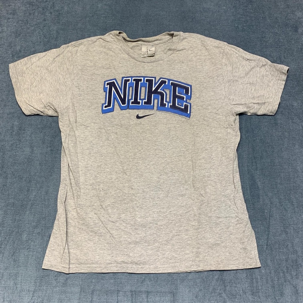 Nike Shirt Mens Large Heather Gray Wordmark Logo Everyday Wear Short Sleeve